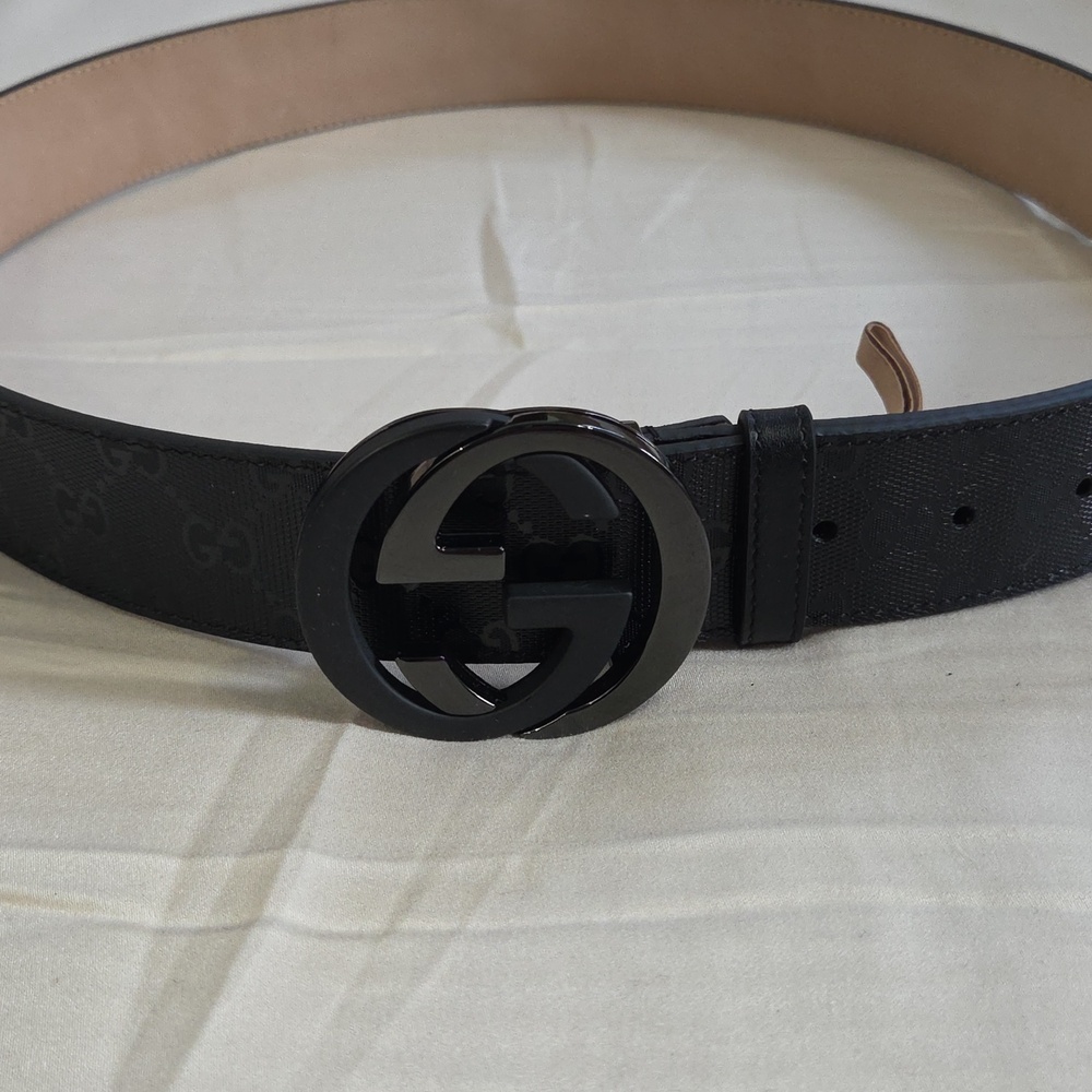 Gucci Black Imprime Monogram GG Belt - Picture 15 of 16